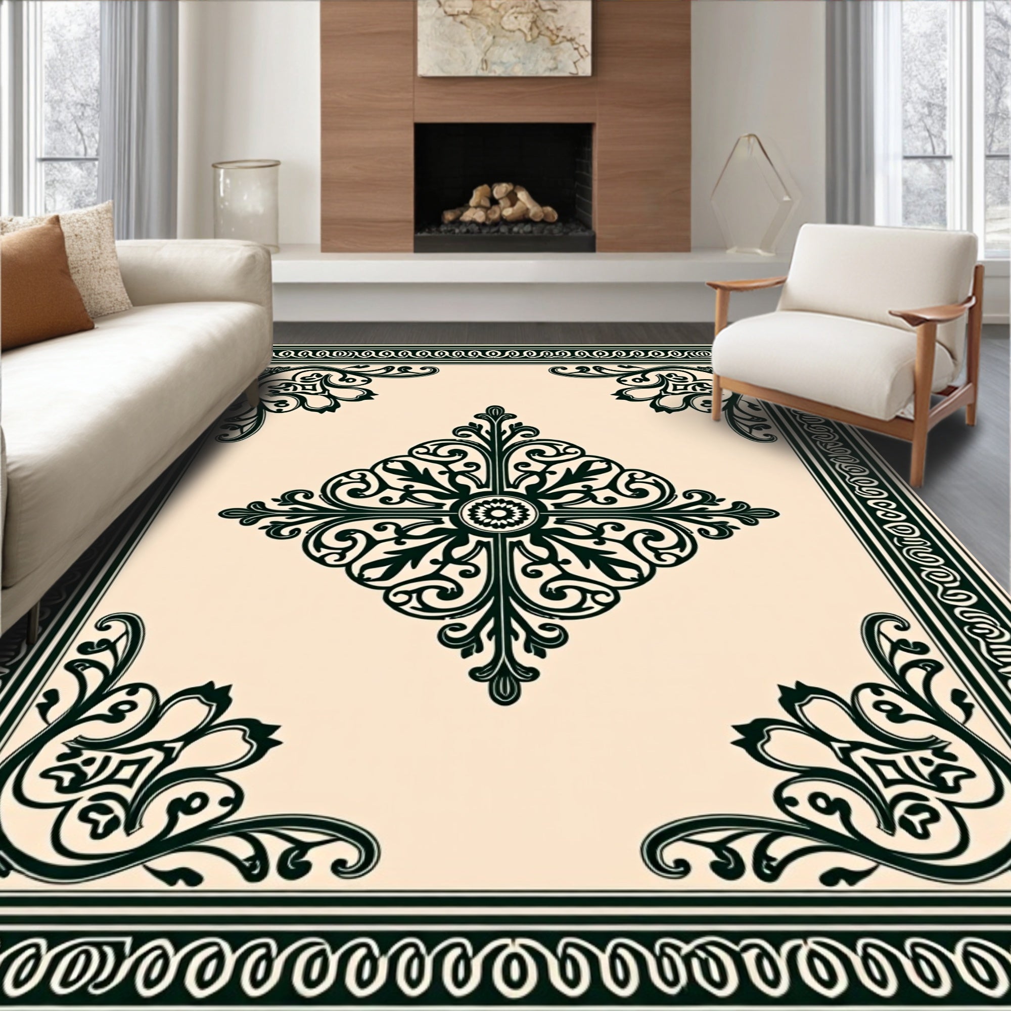 Ornate Scrollwork Classic Design Rug
