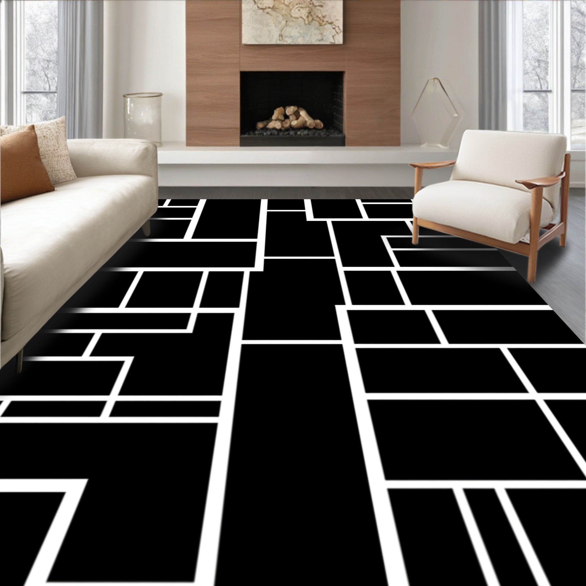 Bold Geometric Lines Abstract Design Rug