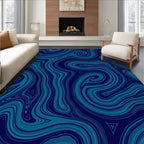 Dark Blue Swirl Abstract Water Pattern Rug