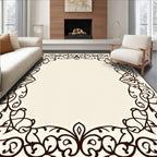 Ornate Scrollwork Leaf Pattern Border Rug