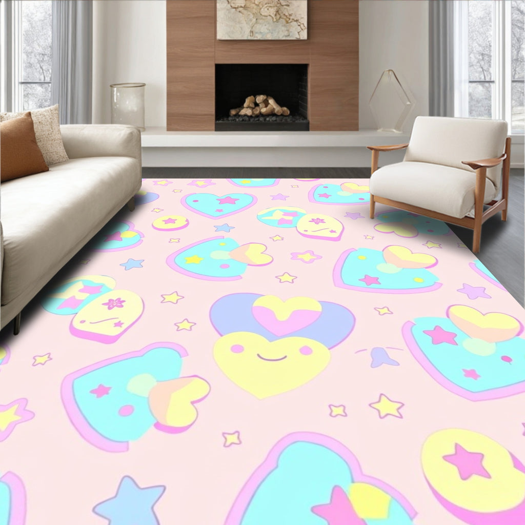 Kawaii Heart Star Pattern Design Rug