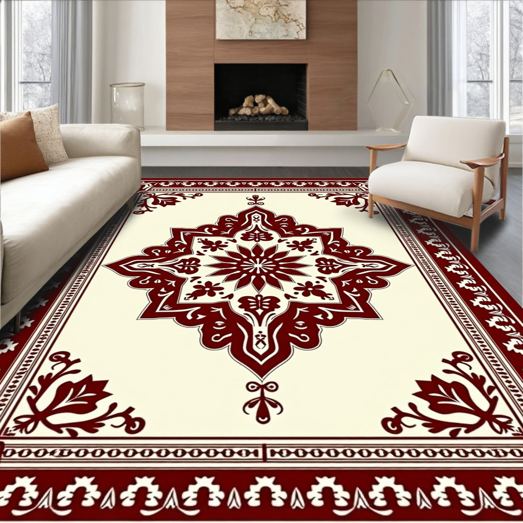 Ornate Floral Medallion Border Design Rug