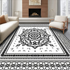 Black White Ornate Mandala Pattern Rug