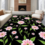 Pink Floral Foliage Patterned Rug