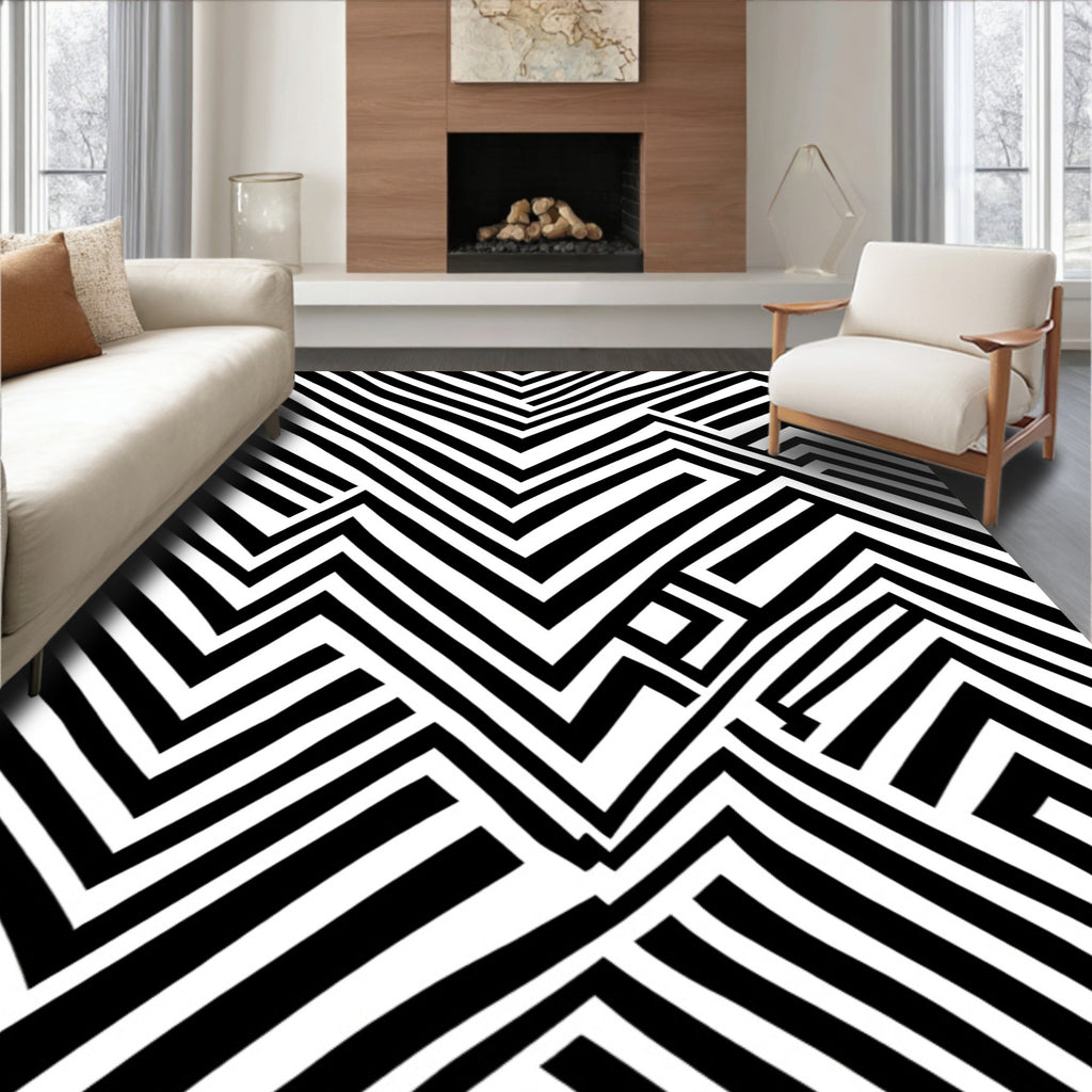 Bold Graphic Lines Patterned Design Rug