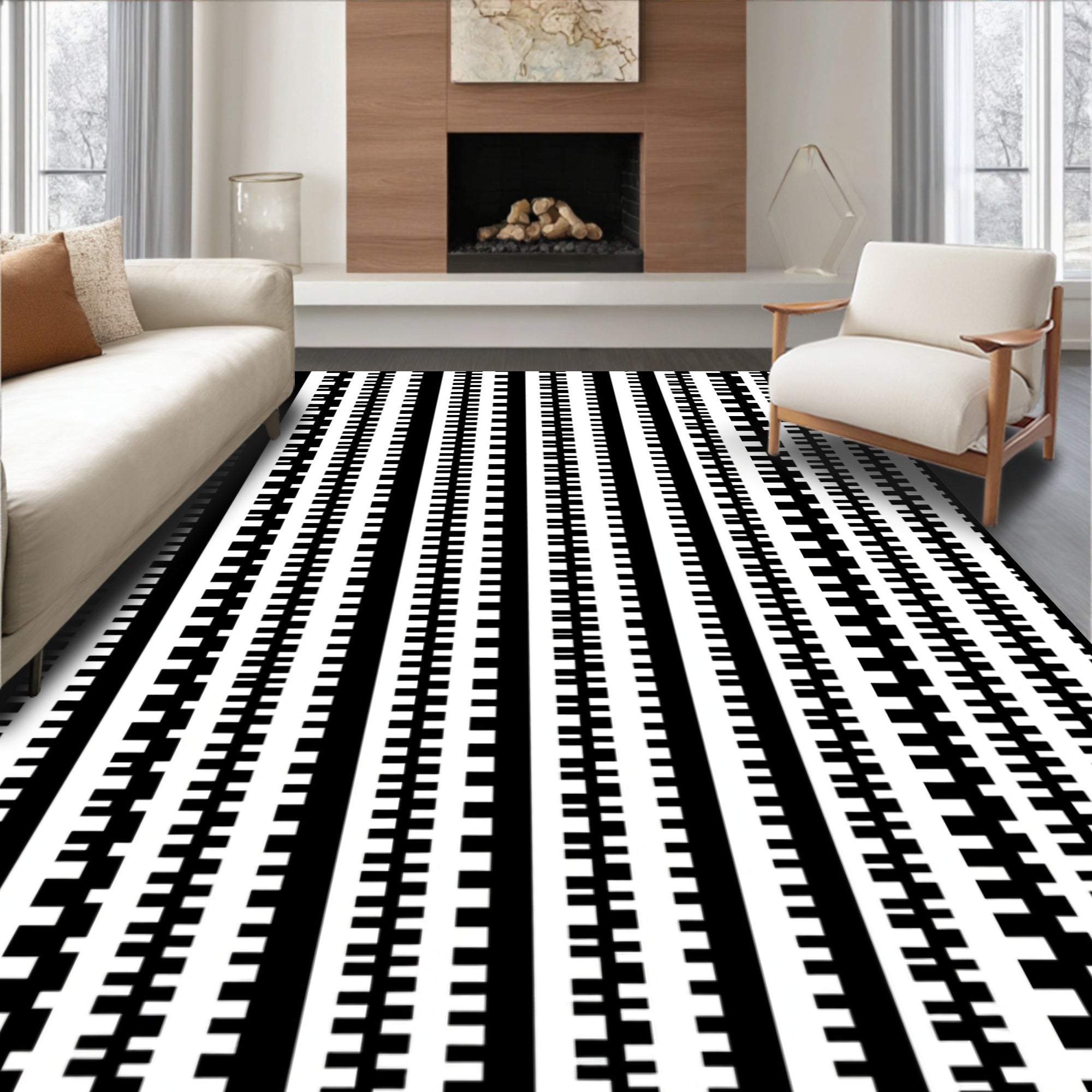 Bold Vertical Stripe Geometric Pattern Rug