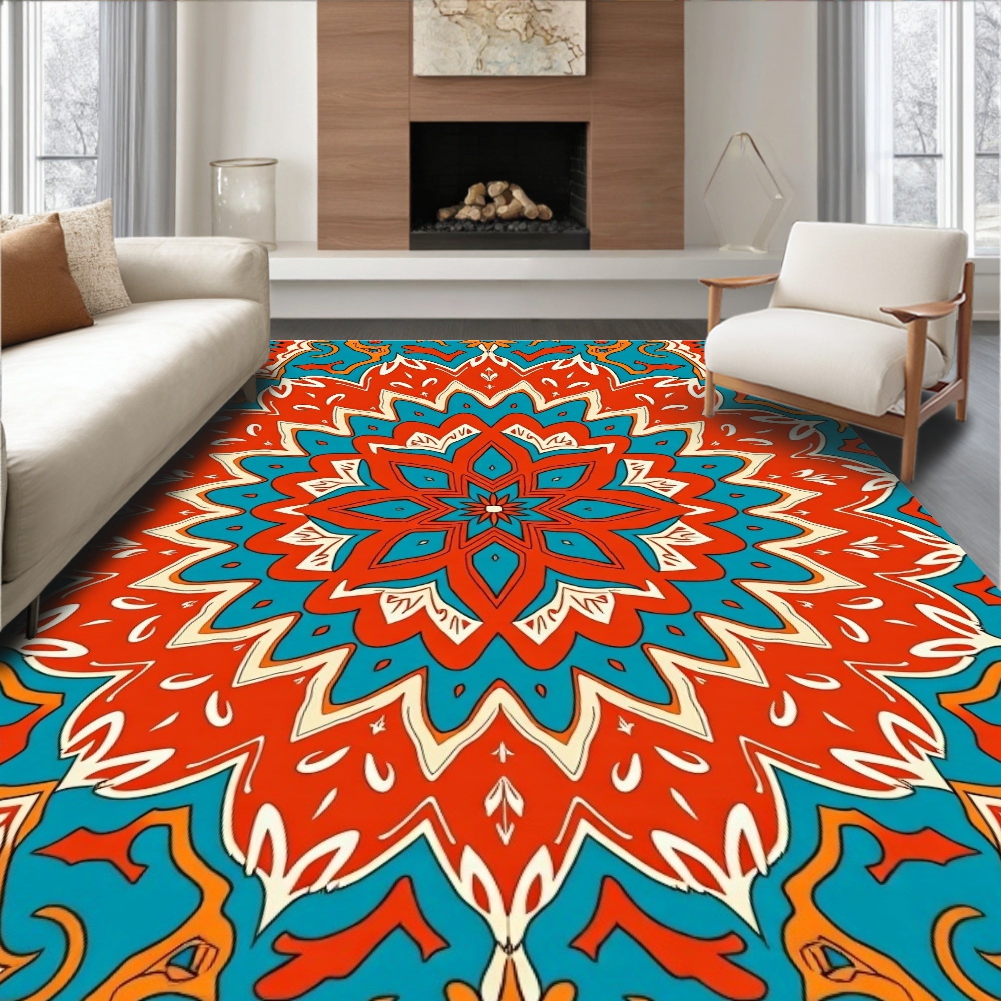 Vibrant Sunburst Medallion Pattern Rug
