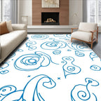 Abstract Blue Swirls Dots Pattern Rug