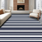Clean Classic Navy White Stripes Rug