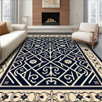 Ornate Geometric Floral Cream Navy Rug