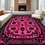 Hot Pink Skull Floral Medallion Rug