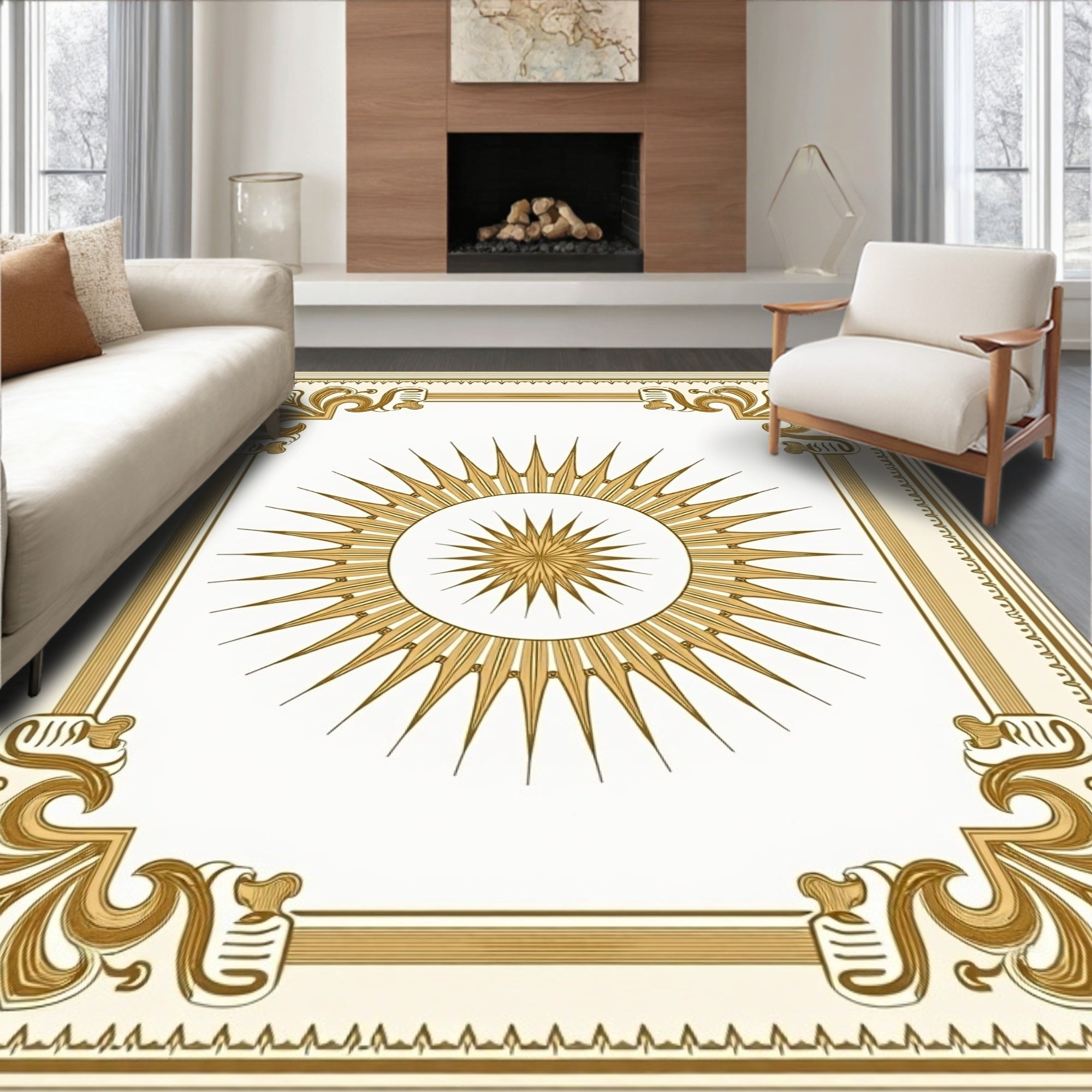 Ornate Sunburst Golden Border Rug