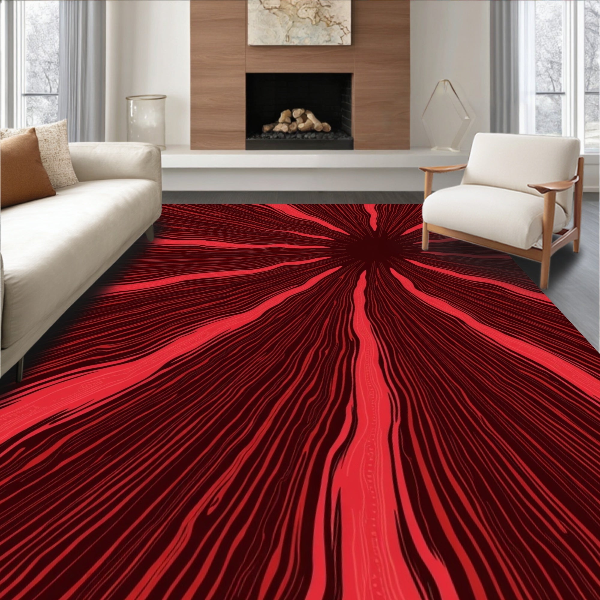Radial Red Line Art Design Rug