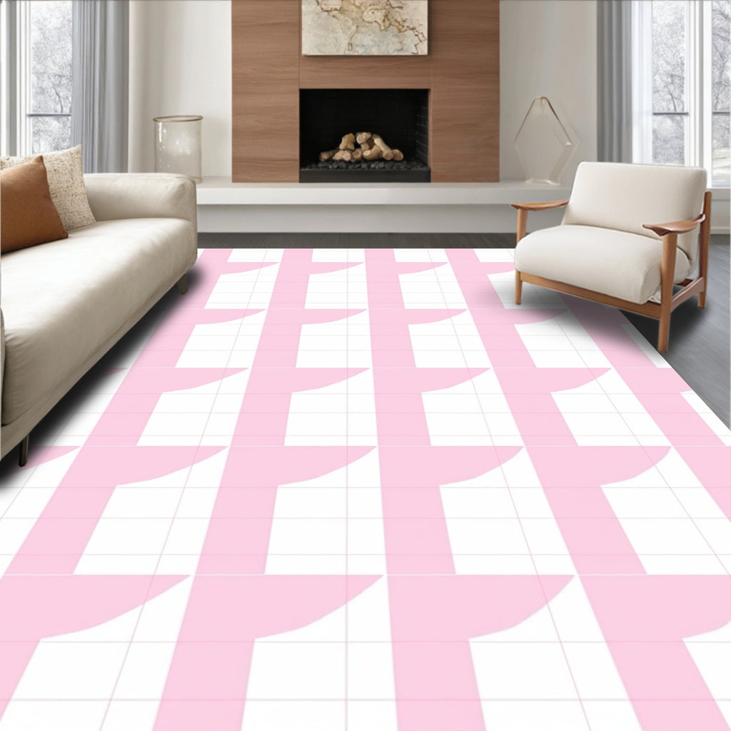 Pastel Pink Minimal 3D Grid Rug