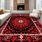 Bold Red Black Floral Mandala Rug