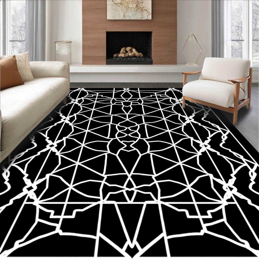 Symmetrical White Geometric Lattice Rug