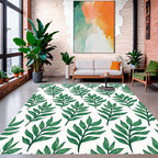 Earthy Green Leaf Pattern Rug