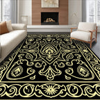 Elegant Black Gold Floral Pattern Rug