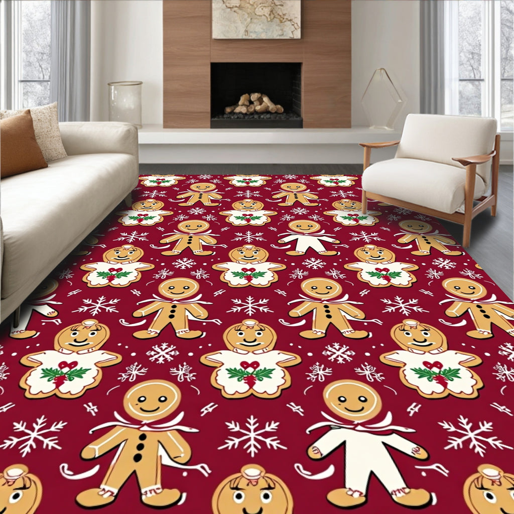 Festive Gingerbread Snowflakes Christmas Rug