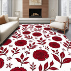 Deep Red Rose Leaf Pattern Rug