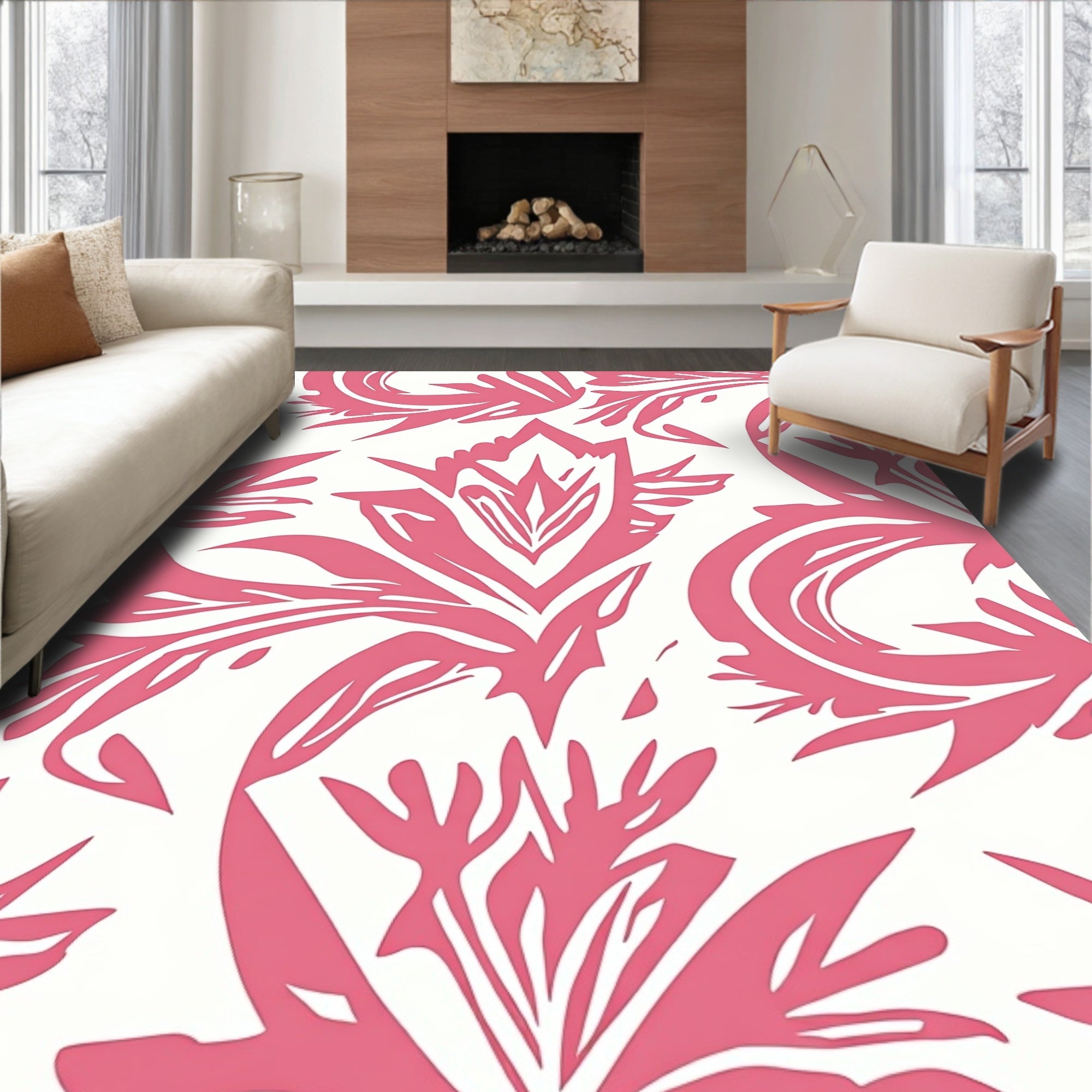 Bold Pink Floral Art Nouveau Pattern Rug