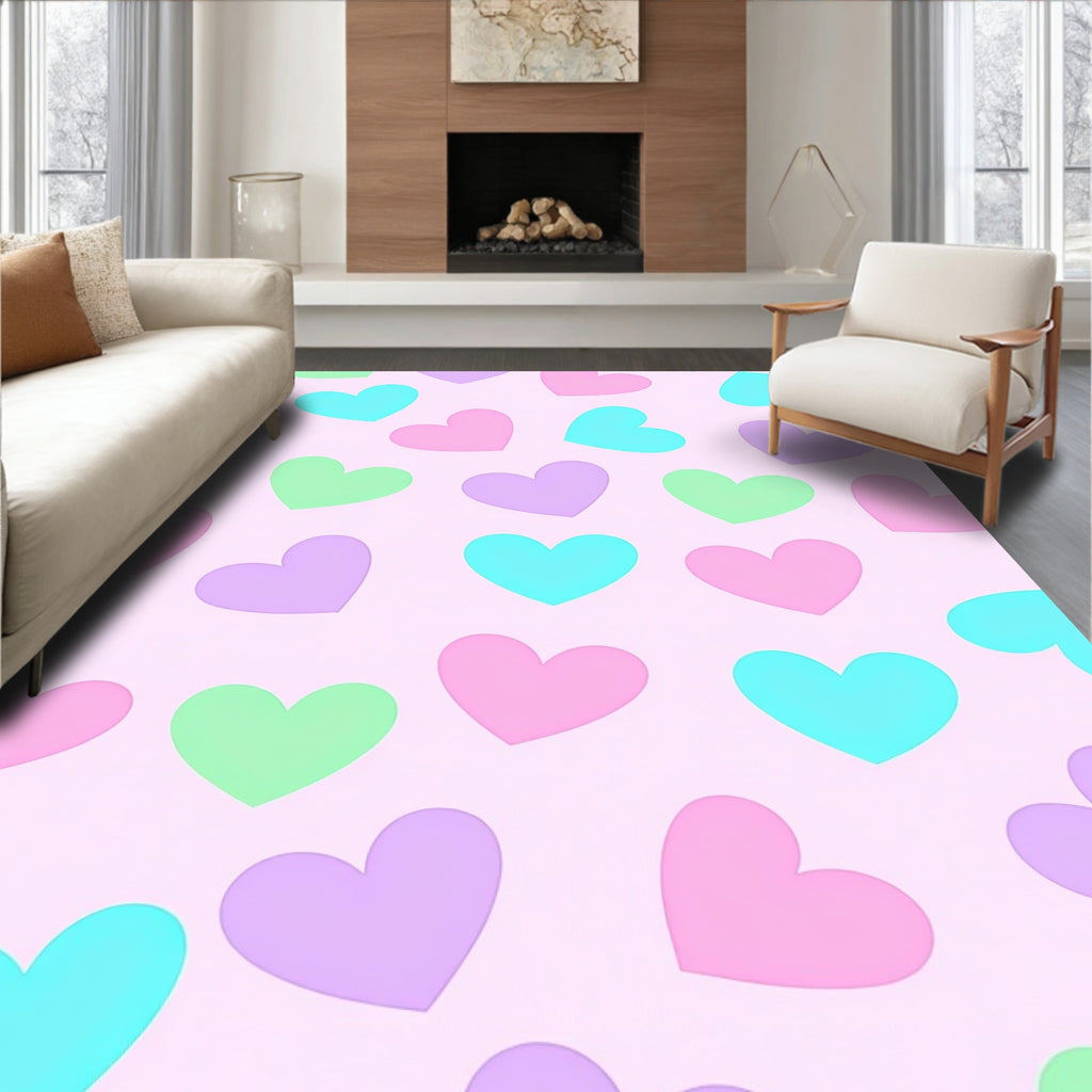 Pastel Hearts Pattern Design Rug
