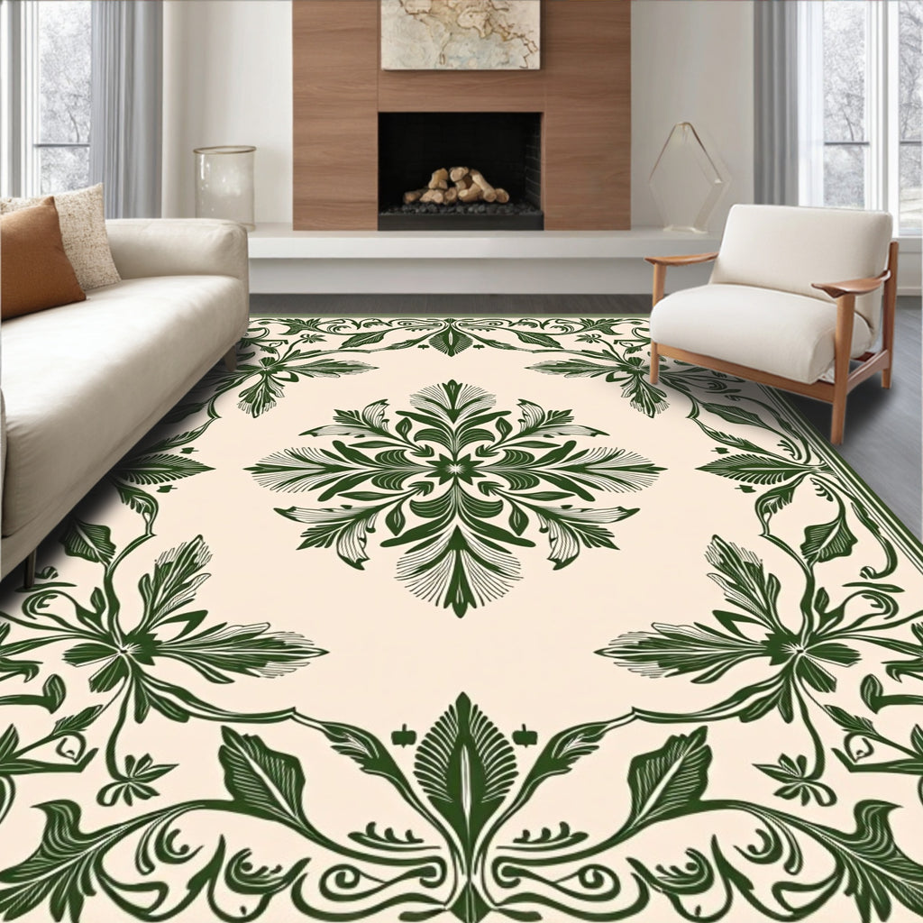 Art Nouveau Floral Scroll Border Design Rug