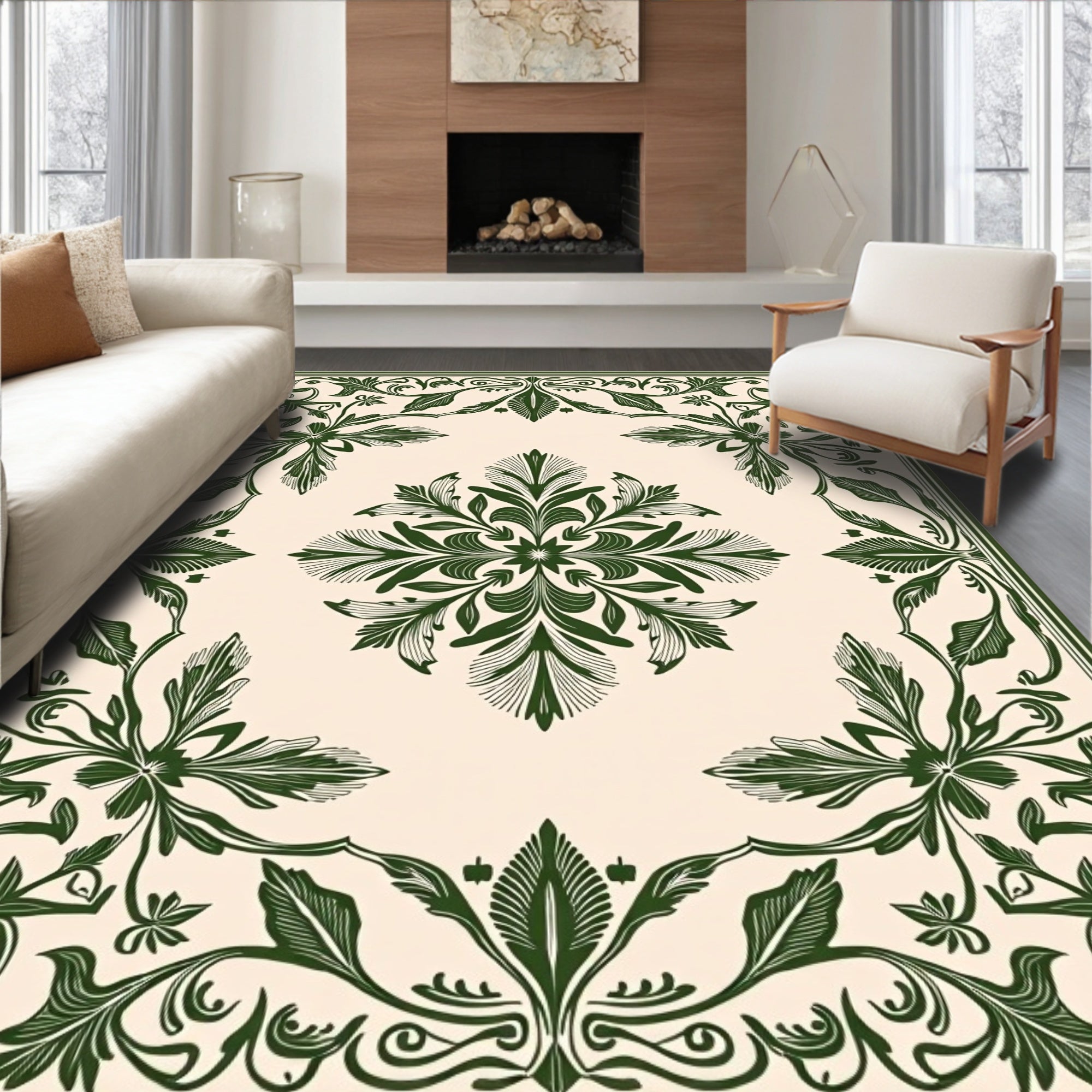 Art Nouveau Floral Scroll Border Design Rug