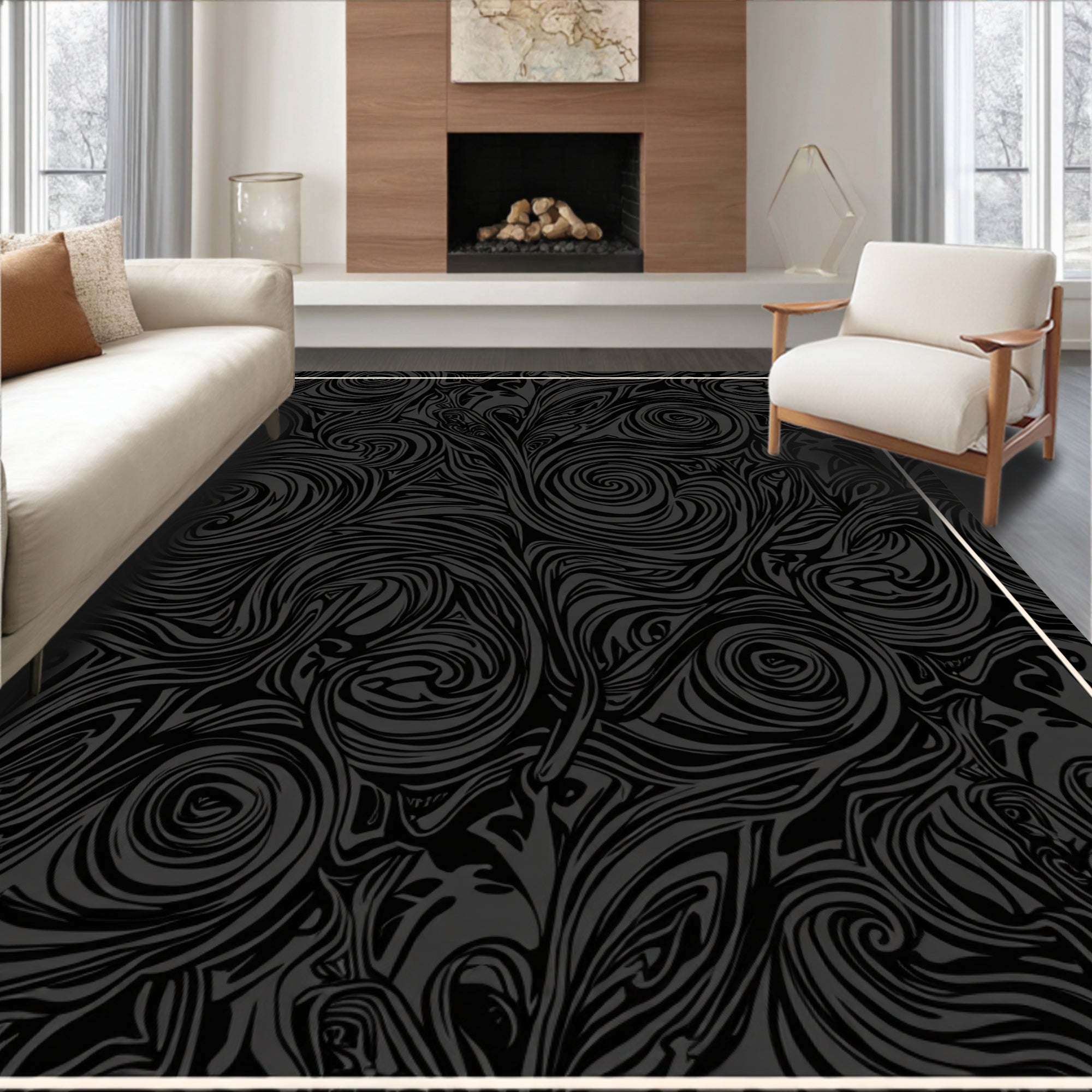 Dark Swirling Abstract Pattern Rug