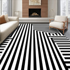 Bold Black White Geometric Stripe Rug