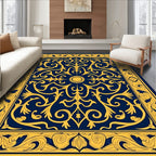Royal Blue Gold Ornate Flourish Rug