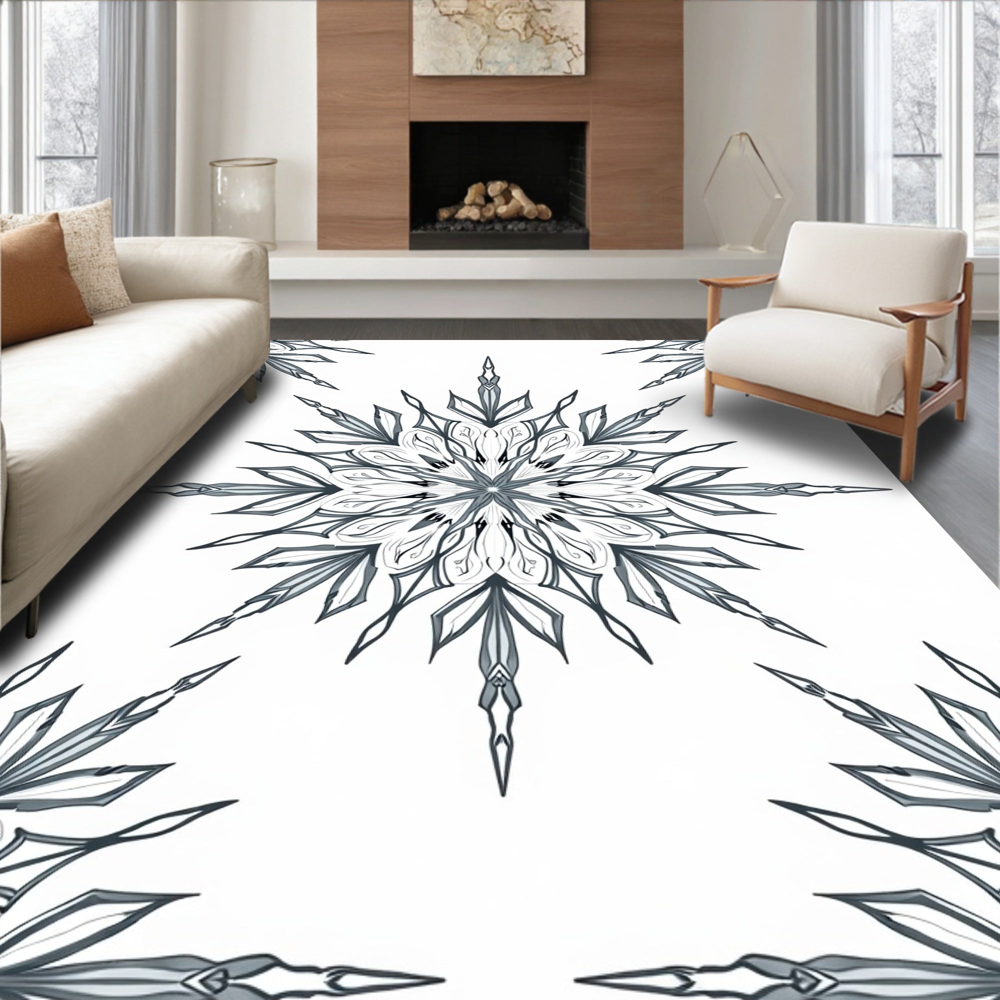 Vintage Gray Floral Mandala Rug
