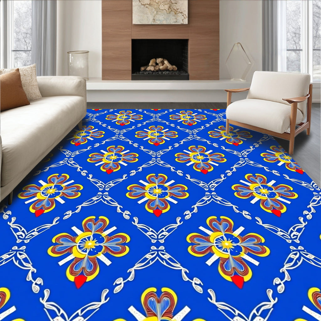 Grand Blue Floral Lattice Rug