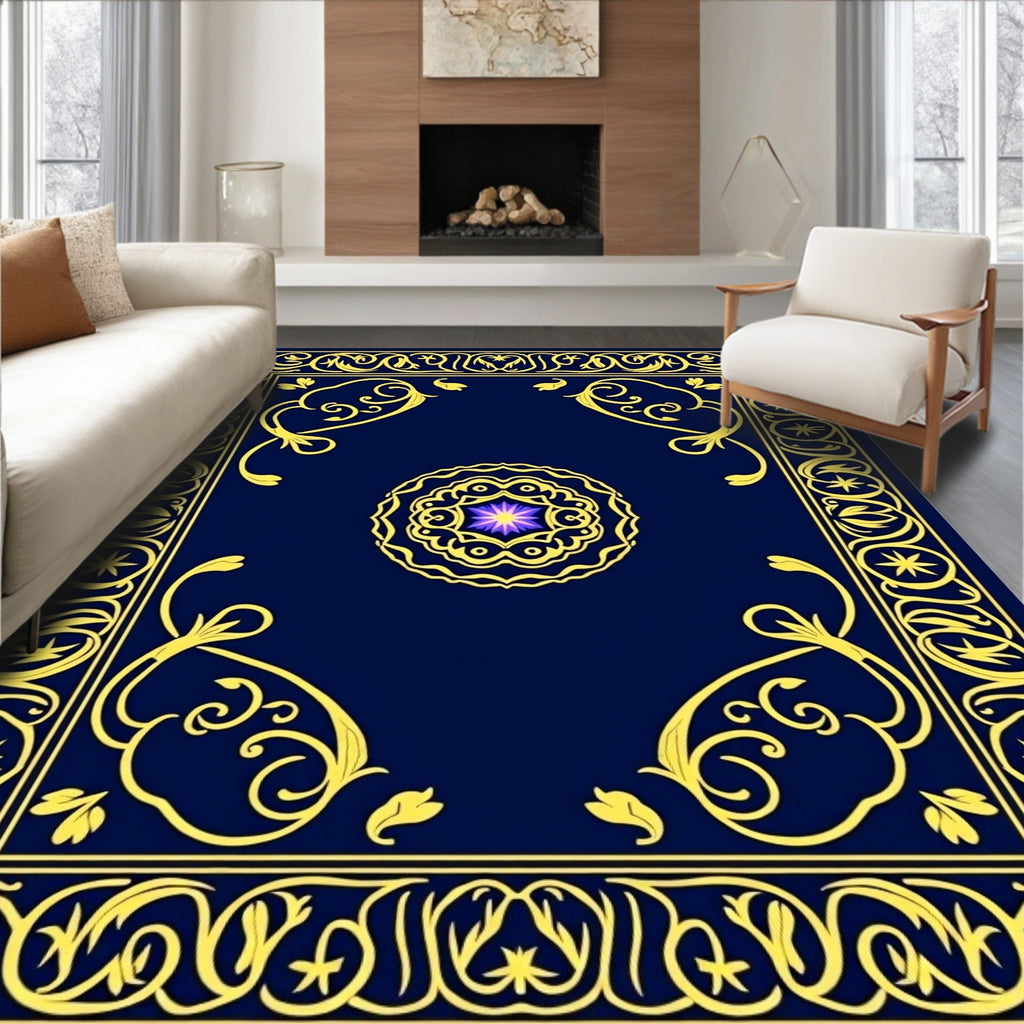 Ornate Yellow Floral Star Border Rug