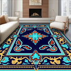 Ornate Floral Medallion Navy Pattern Rug