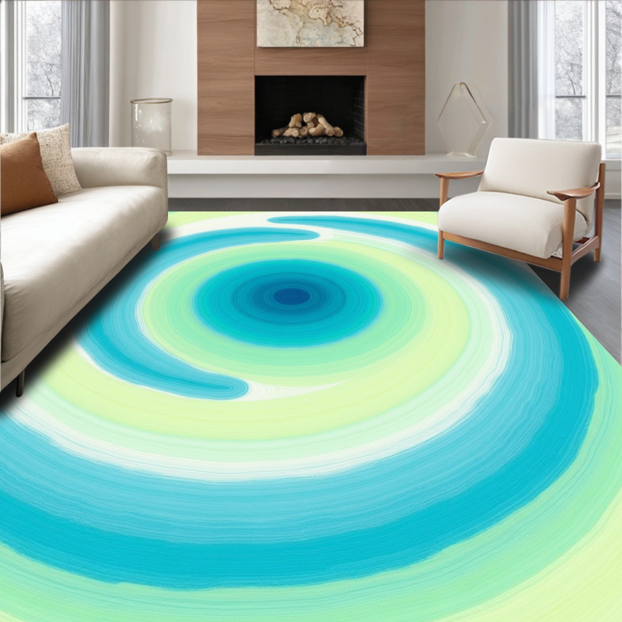 Abstract Swirls Bright Geometric Design Rug