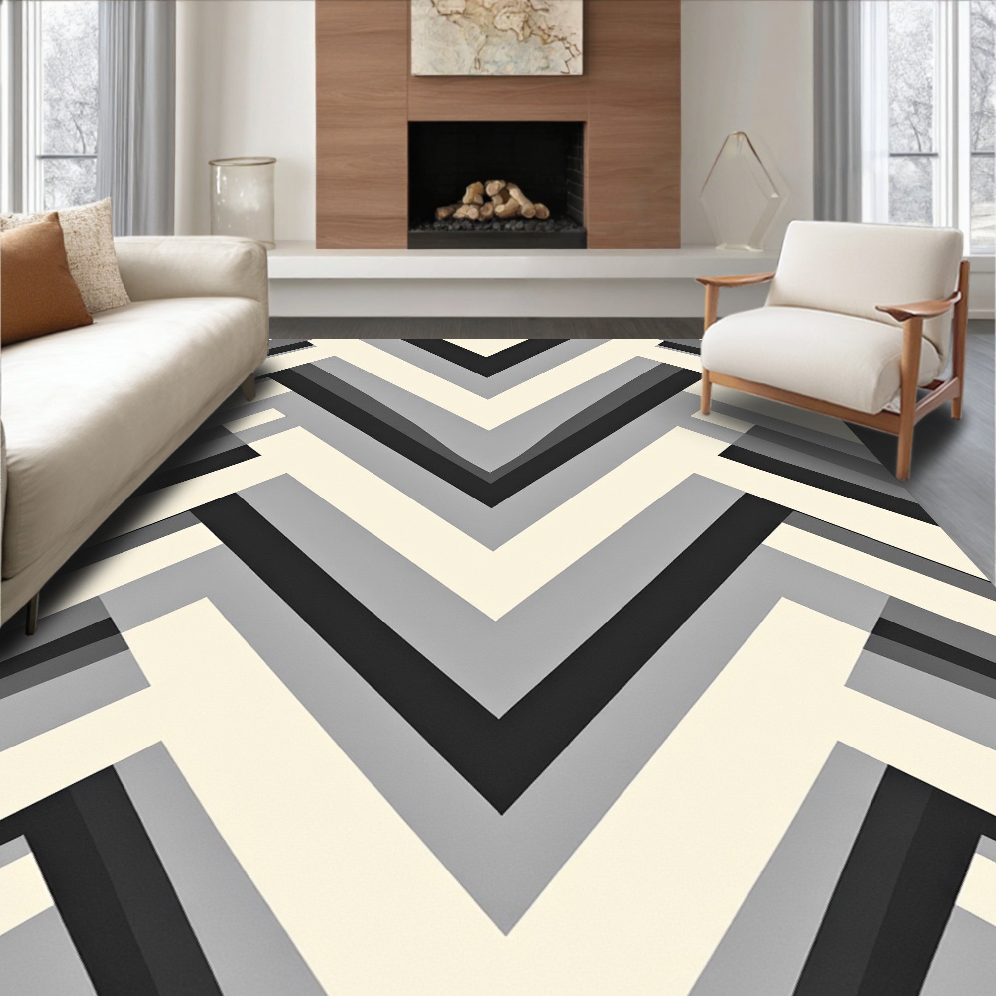 Geometric Chevron Stripe Pattern Rug