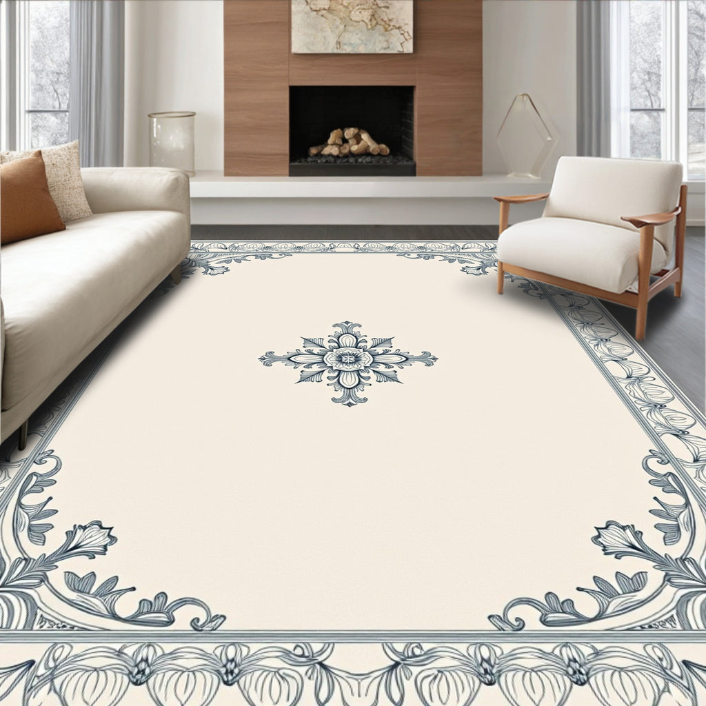 Elegant Floral Medallion Border Design Rug