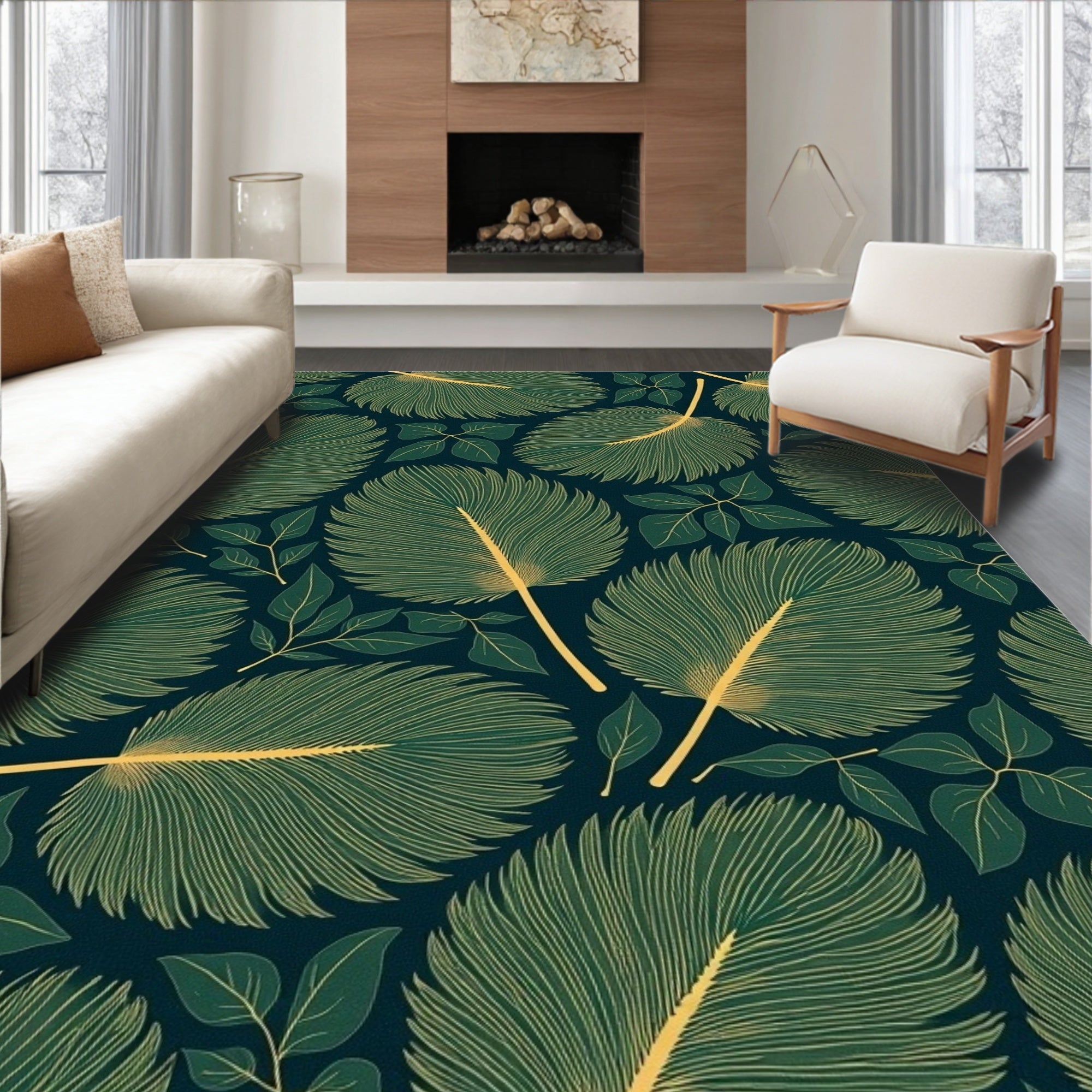 Emerald Green Tropical Leaves Rug