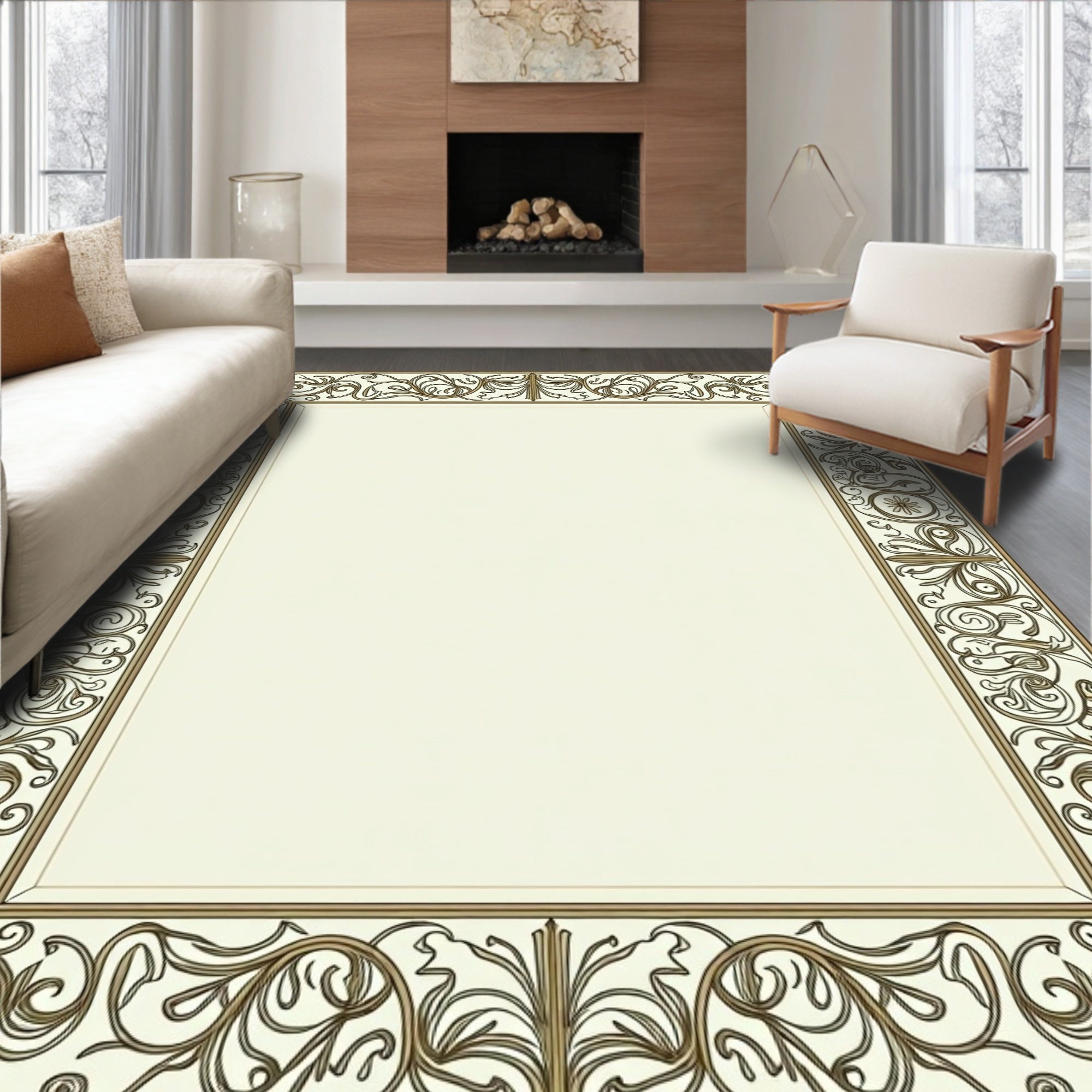 Ornate Floral Border Rug