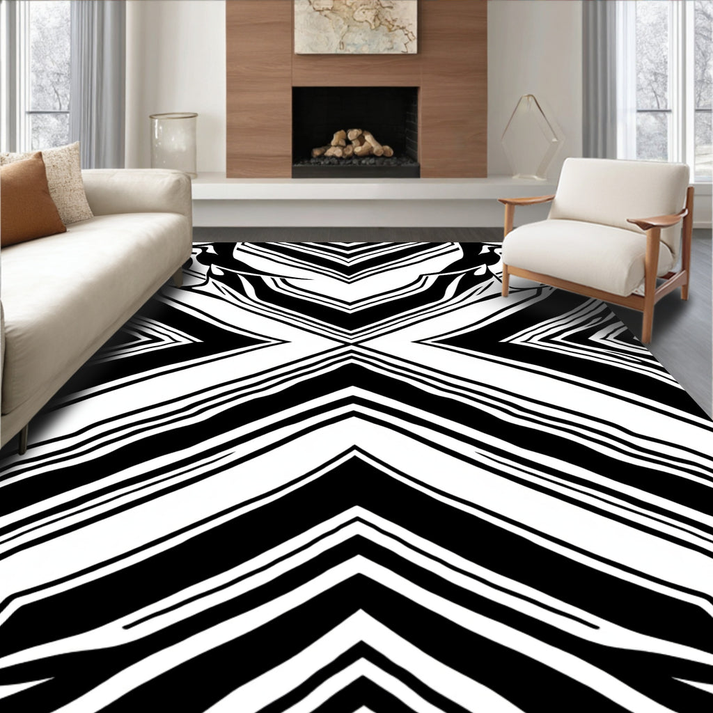Bold Black White Abstract Geometric Rug