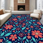 Coral Teal Floral Vine Pattern Rug