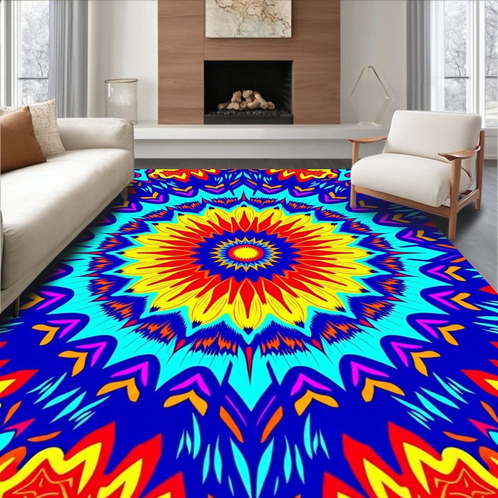 Psychedelic Floral Sunburst Pattern Rug