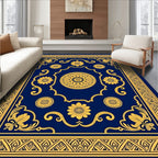 Ornate Floral Medallion Navy Rug