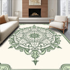 Ornate Green Leaf Mandala Pattern Rug