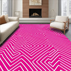 Pink And White Maze Pattern Rug