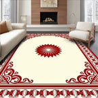 Crimson Starburst Scrollwork Frame Design Rug