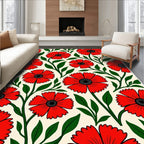 Bold Red Floral Vine Pattern Rug