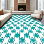 Geometric Teal And White Repeating Pattern Rug