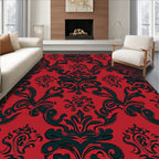 Red Black Baroque Damask Rug